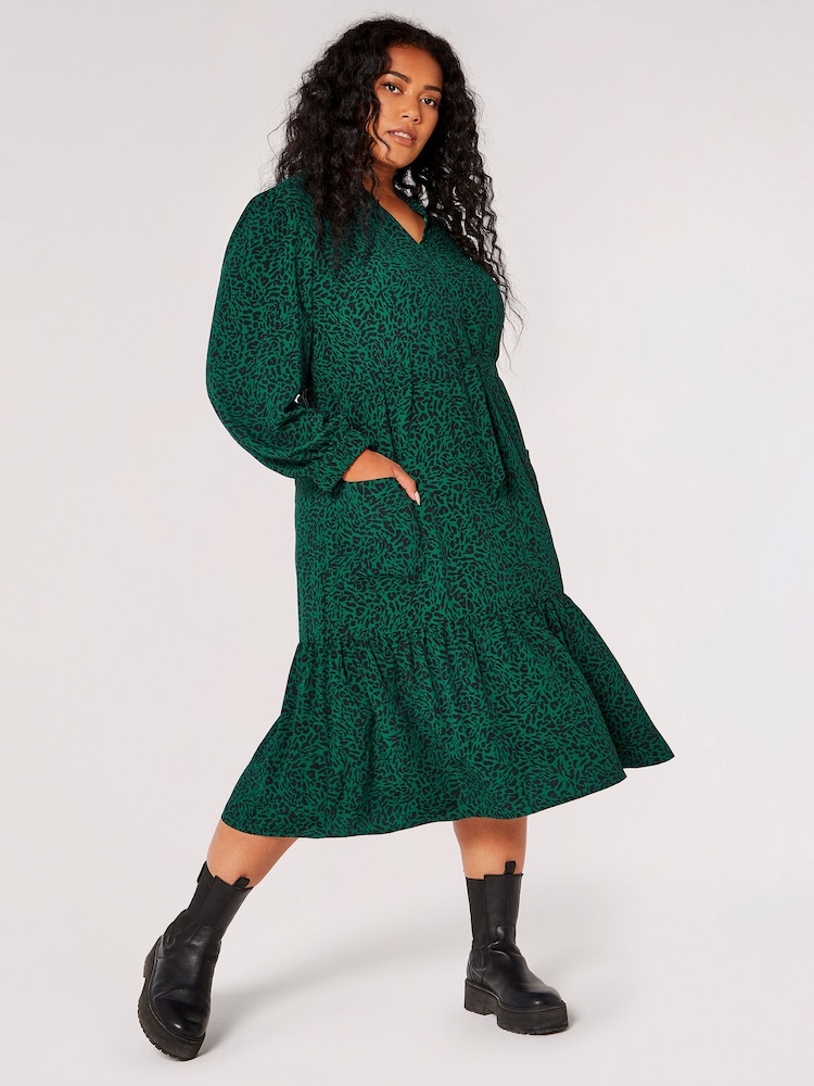 Apricot Green Mono Animal Drwstring Midaxi Dress - Image 4 of 4