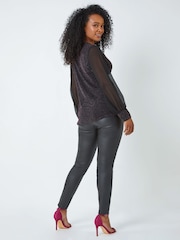 Roman Purple Petite Shimmer Chiffon Sleeve Top - Image 2 of 5