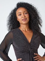 Roman Purple Petite Shimmer Chiffon Sleeve Top - Image 4 of 5