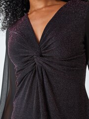 Roman Purple Petite Shimmer Chiffon Sleeve Top - Image 5 of 5