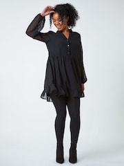 Roman Black Petite Textured Spot Shirt Dress - Image 1 of 5