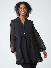 Roman Black Petite Textured Spot Shirt Dress - Image 3 of 5