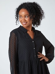Roman Black Petite Textured Spot Shirt Dress - Image 4 of 5