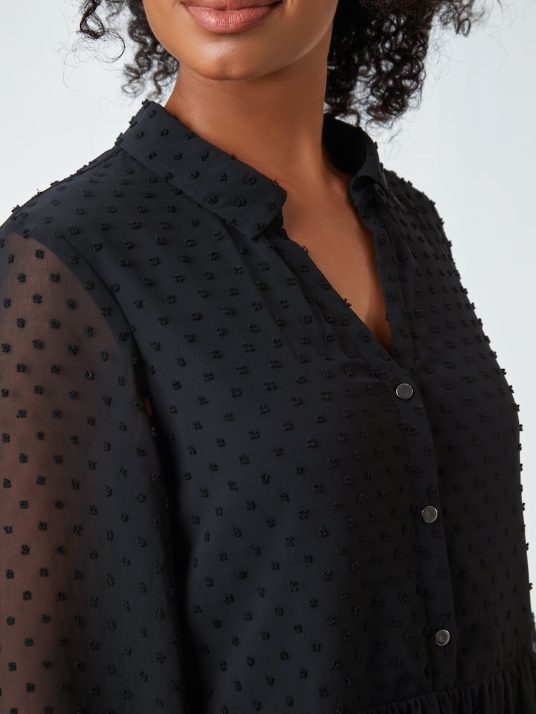 Roman Black Petite Textured Spot Shirt Dress - Image 5 of 5
