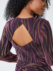 Roman Pink Petite Metallic Animal Ruched Dress - Image 5 of 5