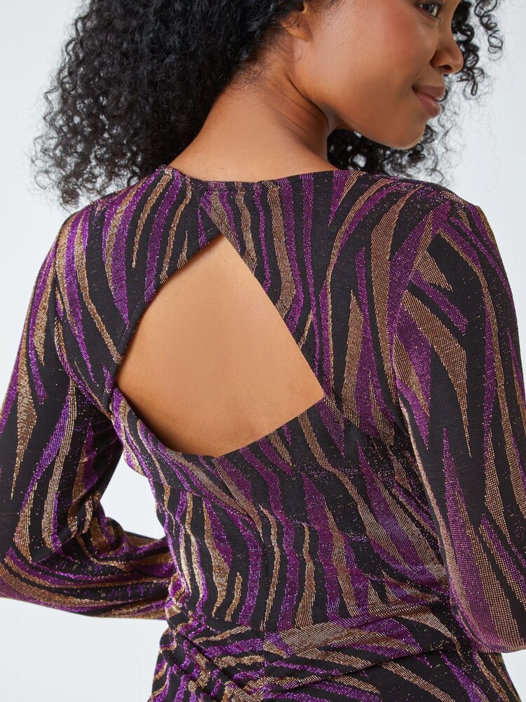 Roman Pink Petite Metallic Animal Ruched Dress - Image 5 of 5