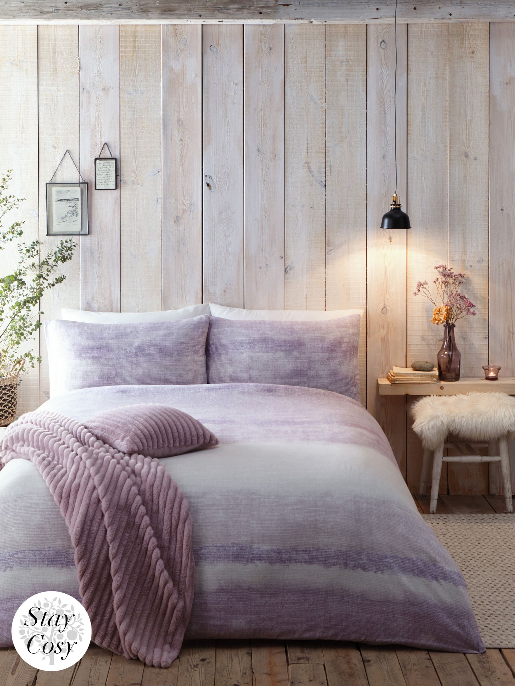 Appletree Unisex Mauve 'Anson Stripe' 100% Brushed Cotton Duvet Cover Set In | : Super King - Image 5