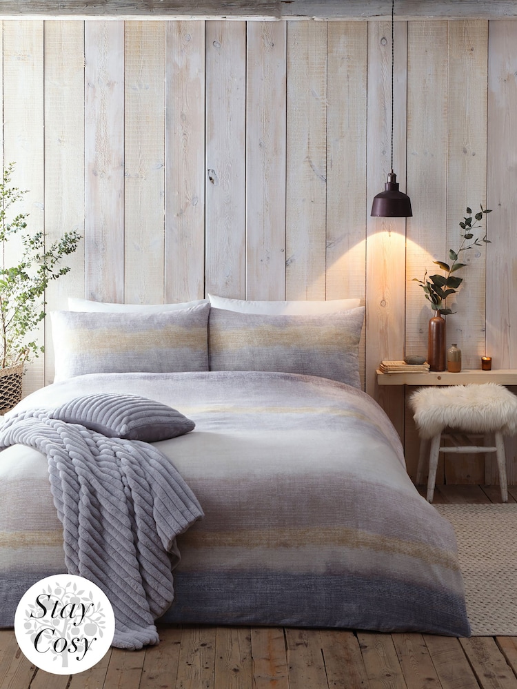 Appletree Grey Anson Stripe 100 Brushed 100% Cotton Duvet Cover Set - Image 1 of 4