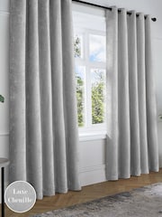 Curtina Grey Textured Chenille Luxe Eyelet Curtains - Image 1 of 3