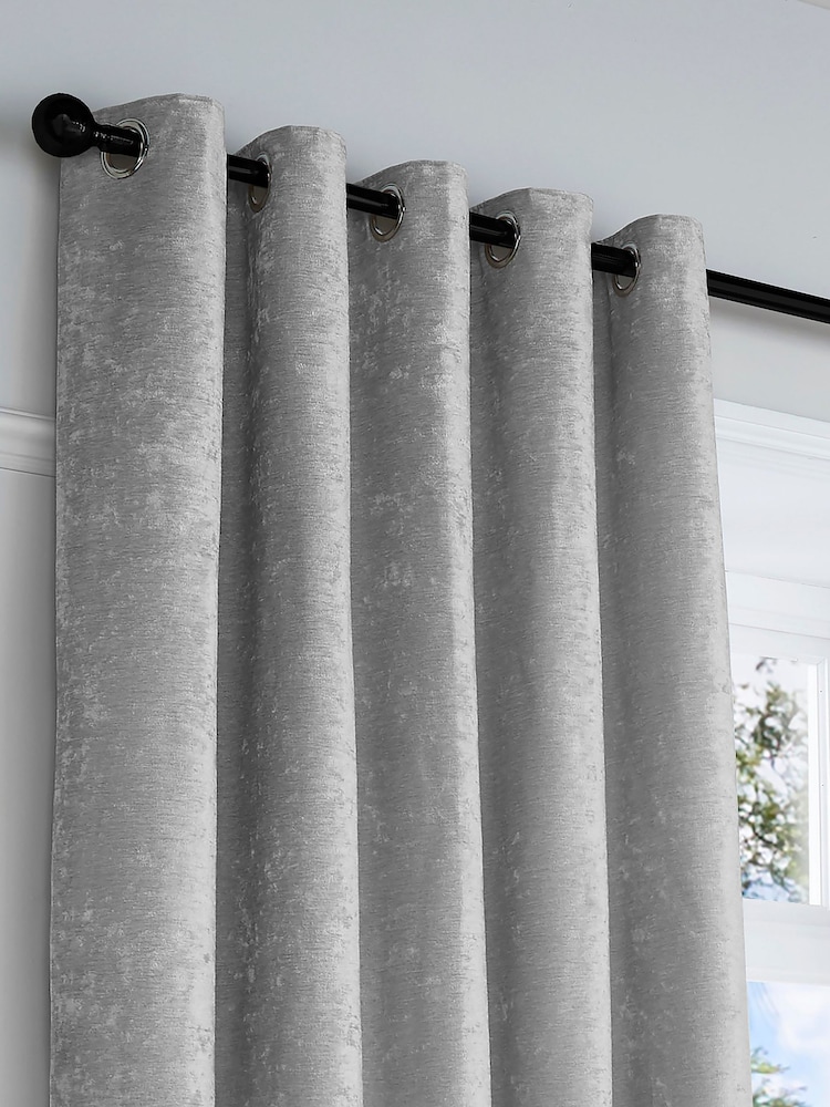 Curtina Grey Textured Chenille Luxe Eyelet Curtains - Image 2 of 3