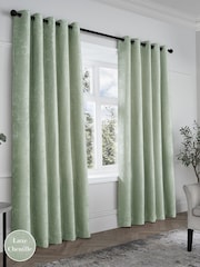 Curtina Green Textured Chenille Luxe Eyelet Curtains - Image 1 of 3