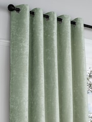 Curtina Green Textured Chenille Luxe Eyelet Curtains - Image 2 of 3