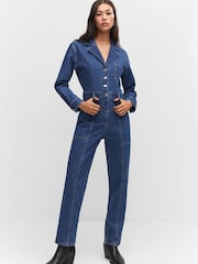 Mango Susan Denim Jumpsuit with Flaps and Front Yoke Detailing - Image 1 of 7