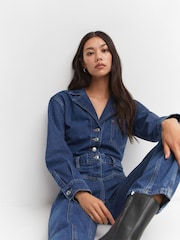 Mango Susan Denim Jumpsuit with Flaps and Front Yoke Detailing - Image 3 of 7