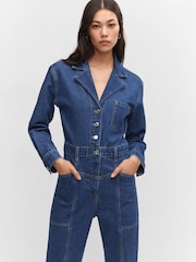 Mango Susan Denim Jumpsuit with Flaps and Front Yoke Detailing - Image 4 of 7