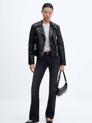 Mango Black Faux Leather Biker Jacket - Image 2 of 6