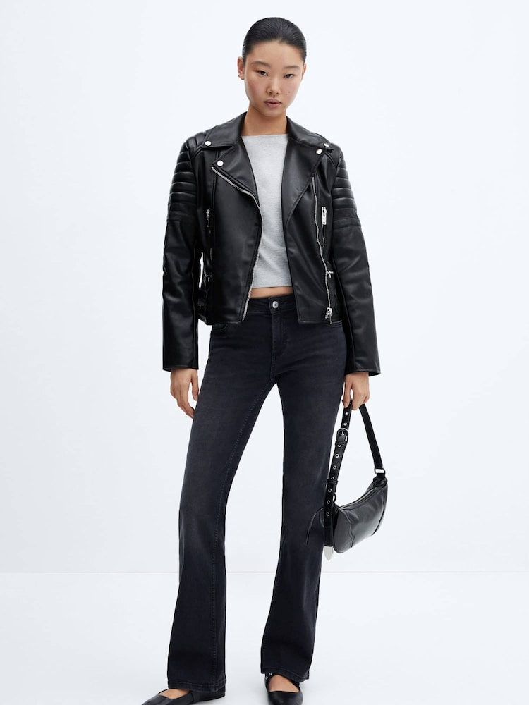 Mango Black Faux Leather Biker Jacket - Image 2 of 6 Mango Black Faux Leather Biker Jacket - Image 2 of 6