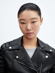 Mango Black Faux Leather Biker Jacket - Image 4 of 6