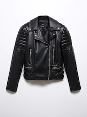 Mango Black Faux Leather Biker Jacket - Image 5 of 6