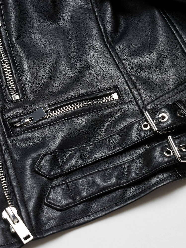 Mango Black Faux Leather Biker Jacket - Image 6 of 6 Mango Black Faux Leather Biker Jacket - Image 6 of 6