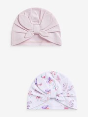 Lilac/Ecru Baby Turban 100% Cotton Hats 2 Pack (0-18mths) - Image 1 of 4