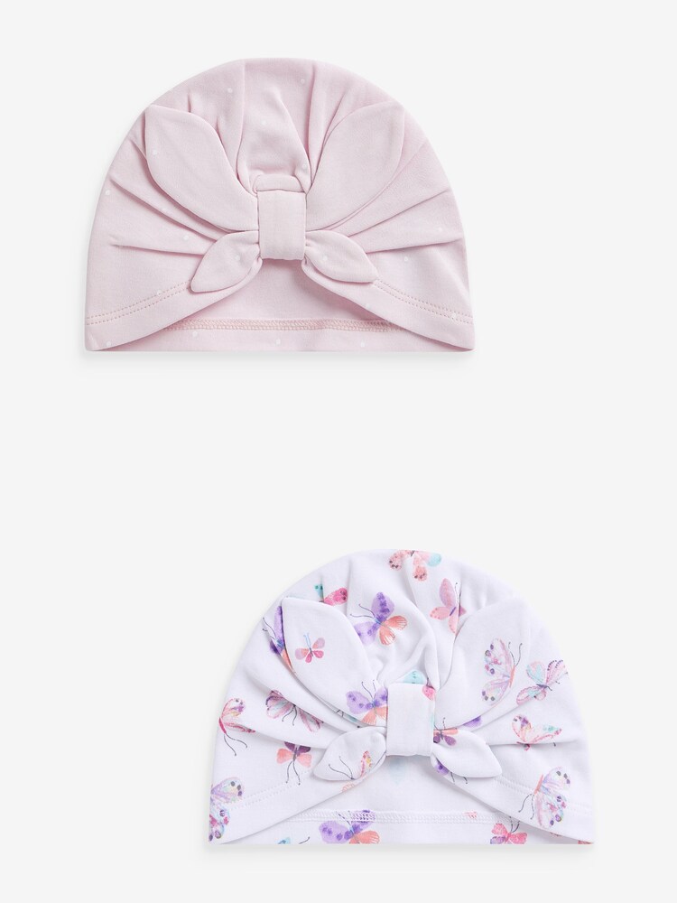 Lilac/Ecru Baby Turban 100% Cotton Hats 2 Pack (0-18mths) - Image 1 of 4