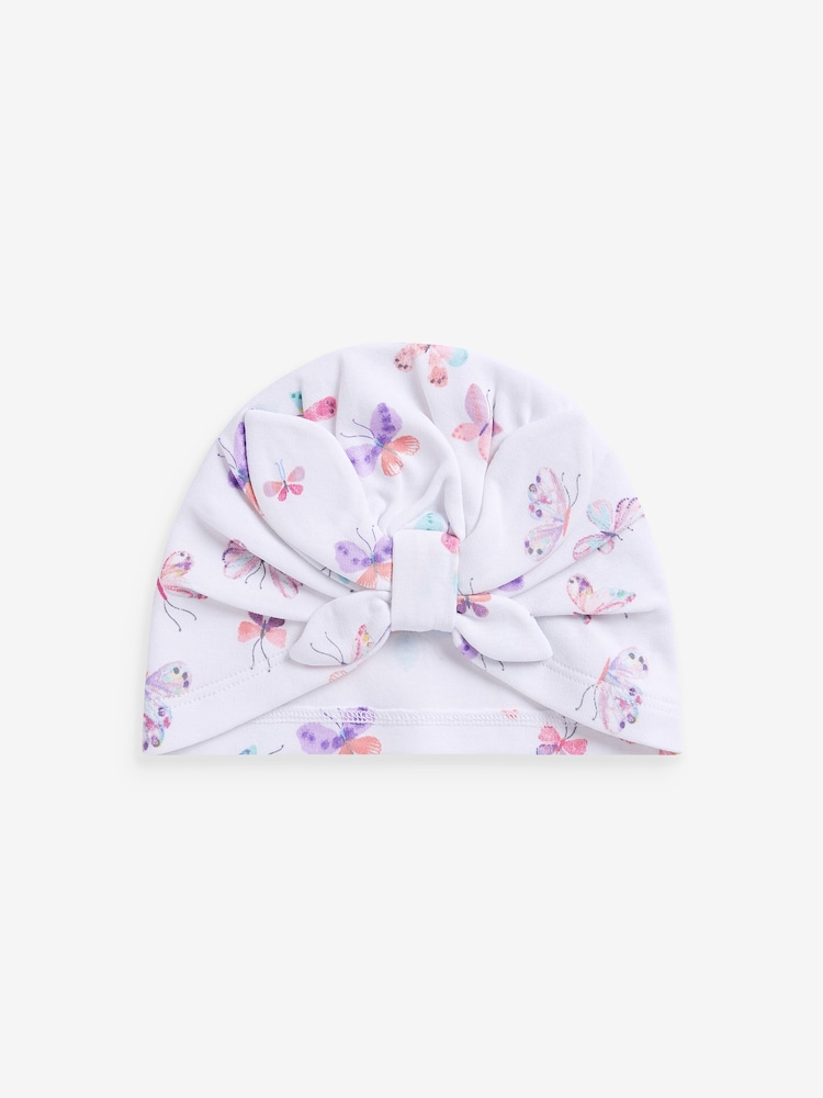 Lilac/Ecru Baby Turban 100% Cotton Hats 2 Pack (0-18mths) - Image 2 of 4 Lilac/Ecru Baby Turban 100% Cotton Hats 2 Pack (0-18mths) - Image 2 of 4