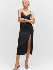 Mango Side-Slit Satin Black Dress - Image 1 of 7