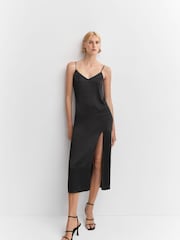 Mango Side-Slit Satin Black Dress - Image 2 of 7