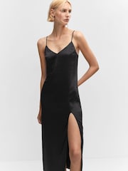 Mango Side-Slit Satin Black Dress - Image 4 of 7
