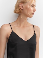 Mango Side-Slit Satin Black Dress - Image 5 of 7