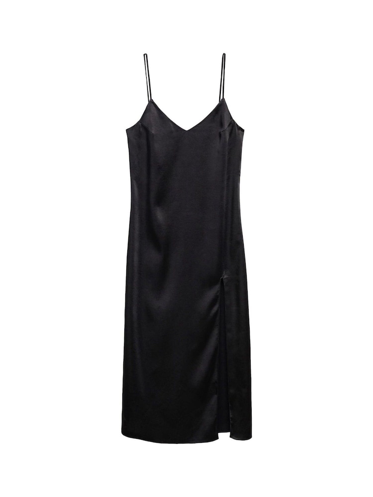 Mango Side-Slit Satin Black Dress - Image 7 of 7