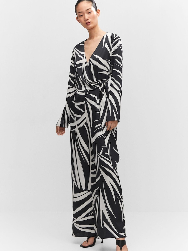 Mango Printed Wrap Black Jumpsuit - Image 1 of 1