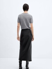 Mango Black Emilia Faux Leather Crossover Midi Skirt - Image 3 of 7
