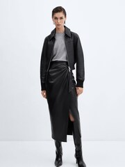 Mango Black Emilia Faux Leather Crossover Midi Skirt - Image 4 of 7