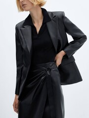 Mango Black Emilia Faux Leather Crossover Midi Skirt - Image 5 of 7