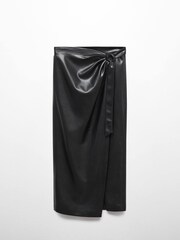 Mango Black Emilia Faux Leather Crossover Midi Skirt - Image 6 of 7