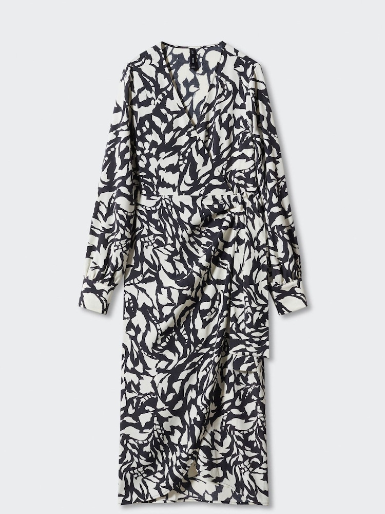 Mango Print Wrap Black Dress - Image 6 of 6 Mango Print Wrap Black Dress - Image 6 of 6