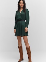 Mango Green Wrapped Satin Dress - Image 1 of 6