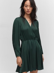 Mango Green Wrapped Satin Dress - Image 3 of 6