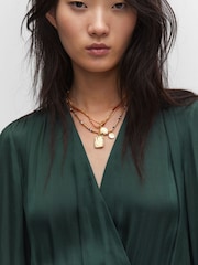 Mango Green Wrapped Satin Dress - Image 4 of 6
