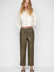 Mango Leather-Effect Elastic Waist Trousers - Image 1 of 6