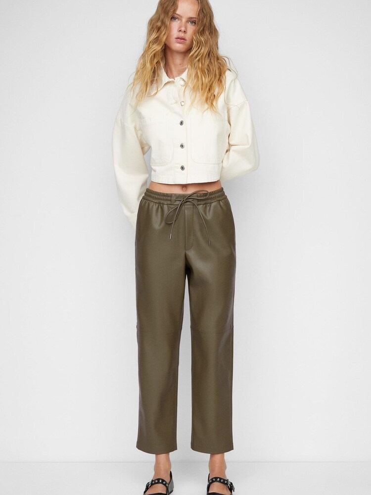 Mango Leather-Effect Elastic Waist Trousers - Image 1 of 6