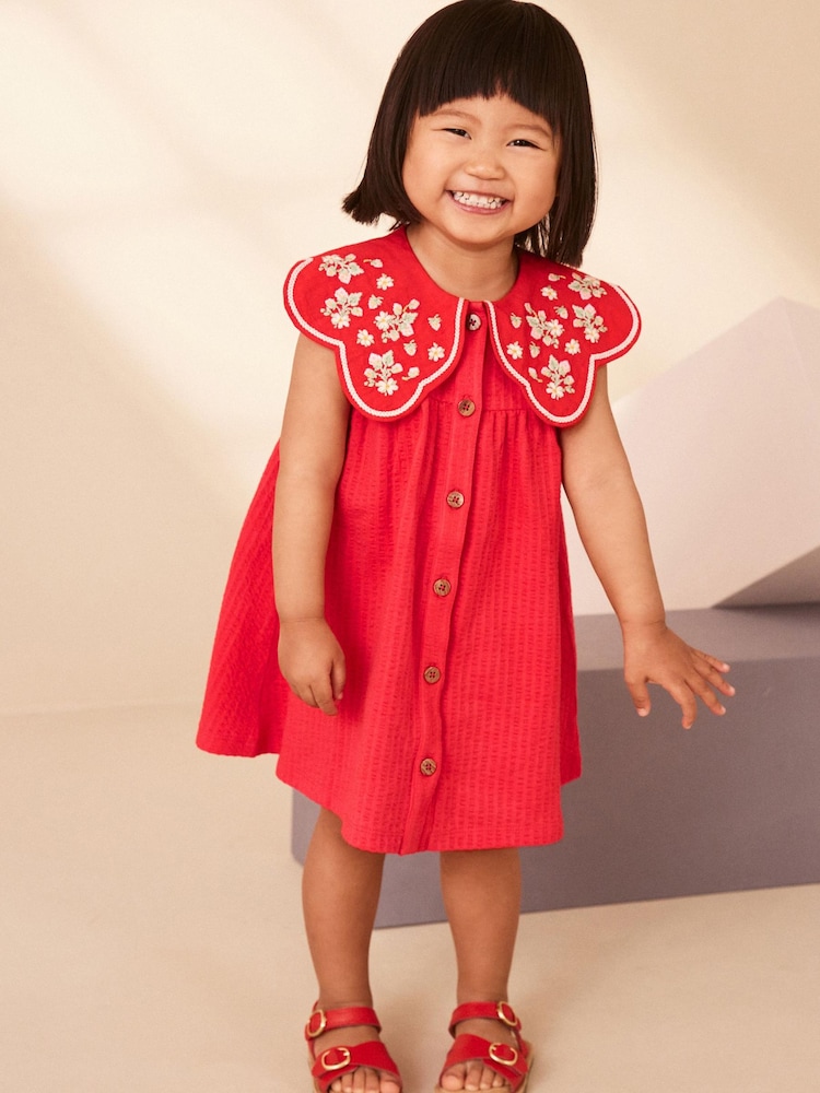 Red Cotton Summer Dress (3mths-7yrs) - Image 1 of 7 Red Cotton Summer Dress (3mths-7yrs) - Image 1 of 7
