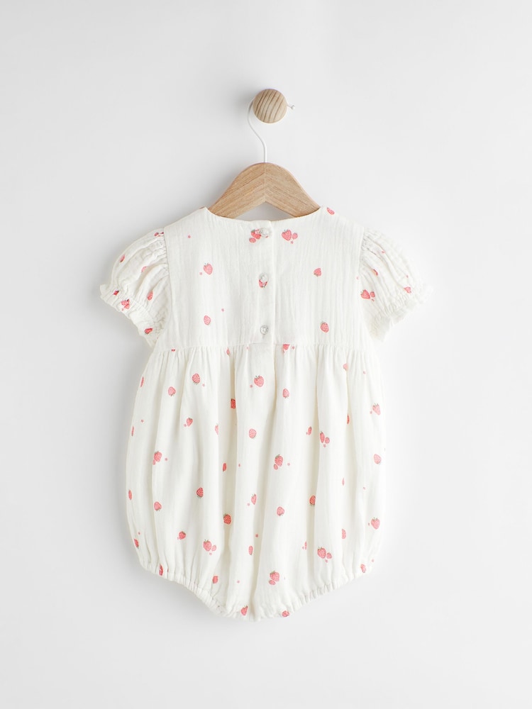 White Embroidered Strawberries Bloomer Romper (0mths-2yrs) - Image 2 of 7