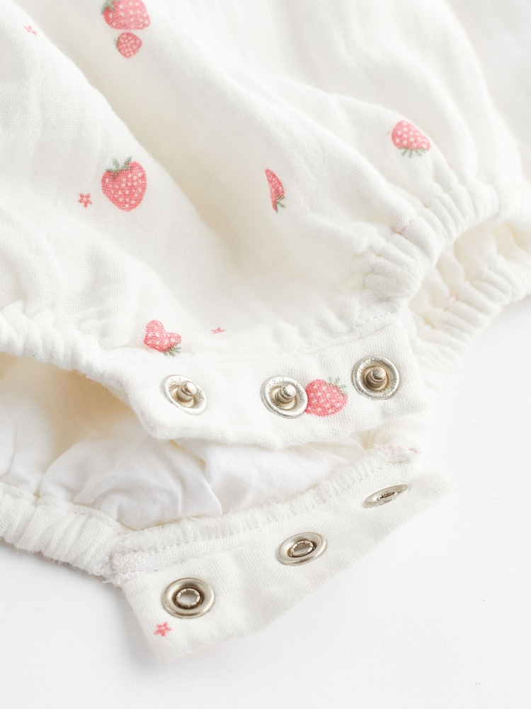 White Embroidered Strawberries Bloomer Romper (0mths-2yrs) - Image 7 of 7