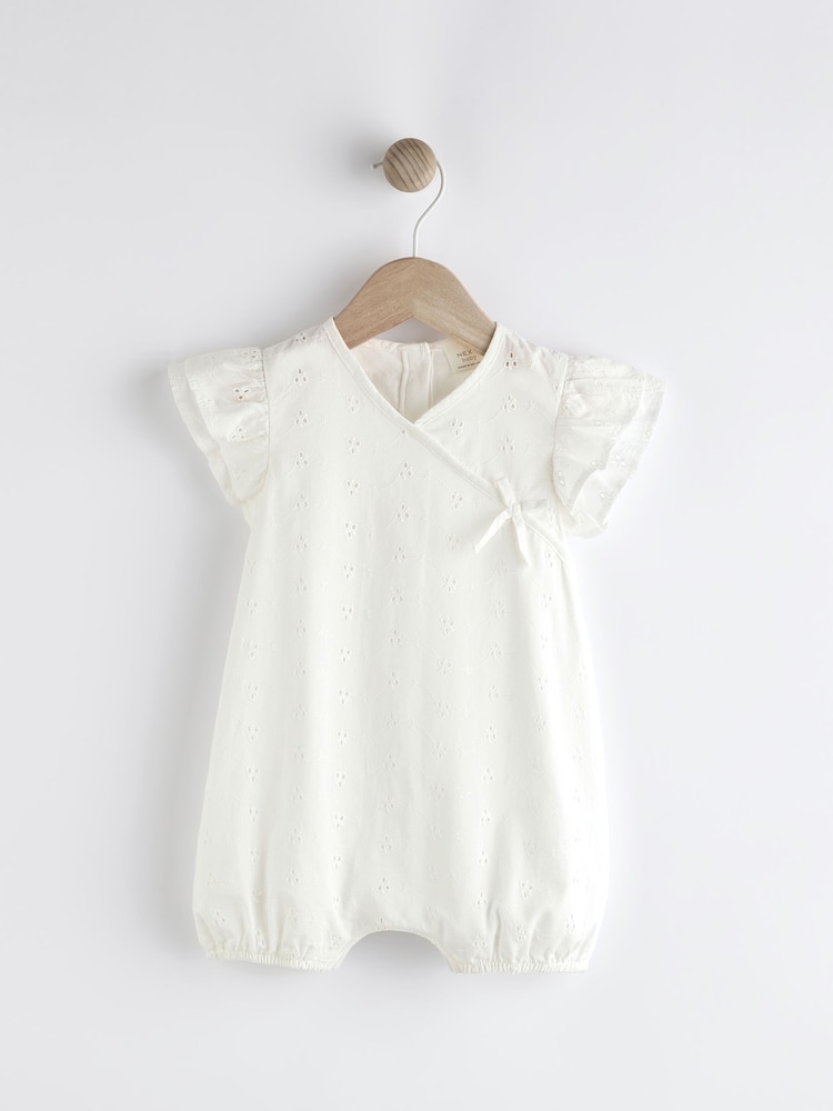 White Broderie Baby Wrap Romper (0mths-3yrs) - Image 1 of 7