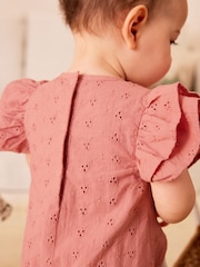 Pink Broderie Baby Wrap Romper (0mths-3yrs) - Image 3 of 11