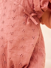 Pink Broderie Baby Wrap Romper (0mths-3yrs) - Image 4 of 11
