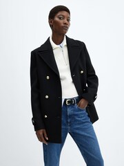 Mango Black Proa Coat with Jewel Buttons - Image 3 of 7